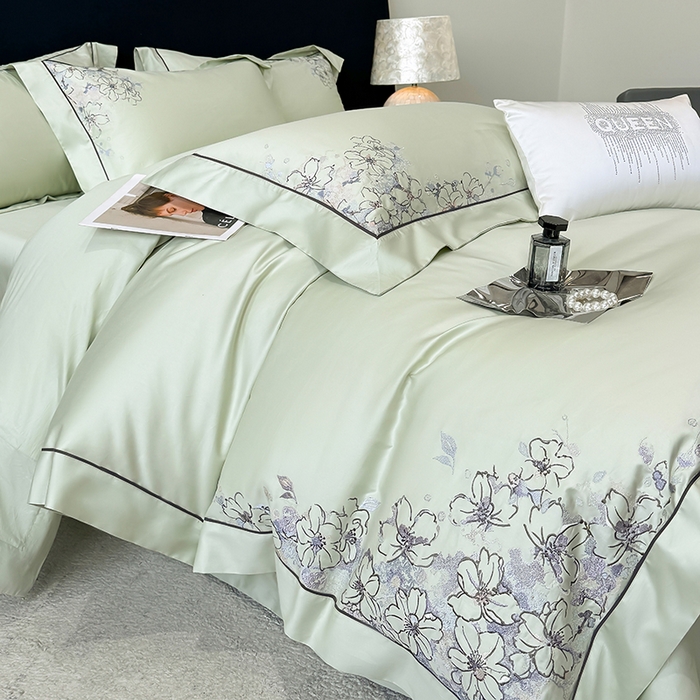 91家纺网 家纺一手货源 找家纺 （总）张公子婚庆馆 2025新款140支新疆长绒棉纯棉居家绣花拼角工艺系列四件套—秘境