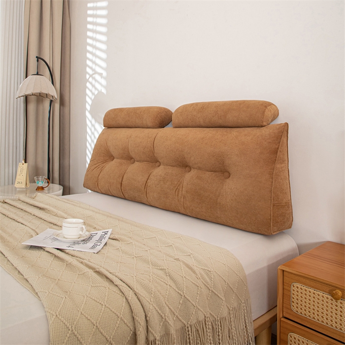 91家纺网 家纺一手货源 找家纺 沐沐家纺 2026新款小羊绒三角靠背带头枕 玳瑁黄