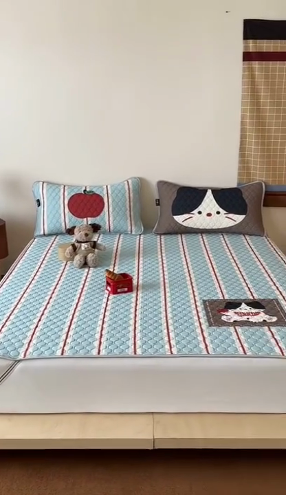 91家纺网 家纺一手货源 找家纺 （总）RYB红黄兰 2025新款ins原创设计师款大版冰皮锦氨凉感加厚6mm水洗乳胶凉席三件套