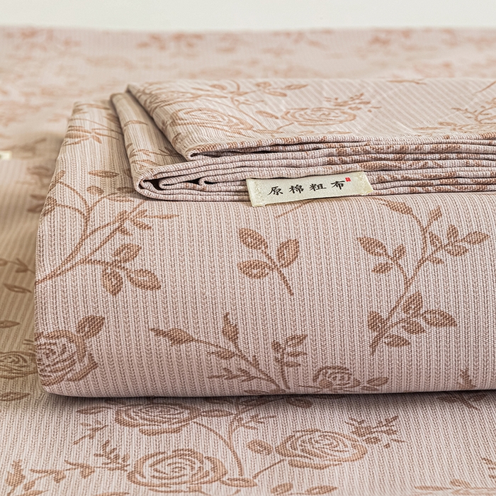 91家纺网 家纺一手货源 找家纺 芃成家纺 2025新款加厚老粗布床单 素秋-咖