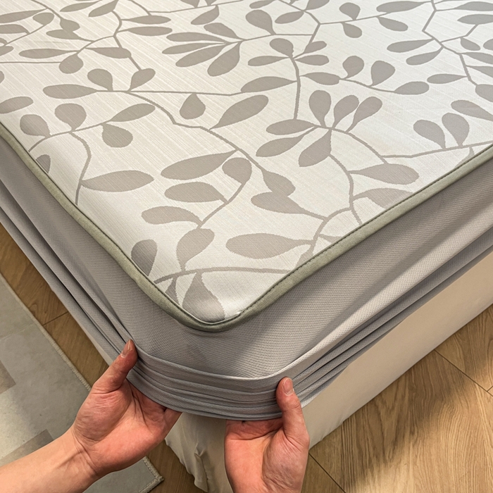 91家纺网 家纺一手货源 找家纺 宜代光年 2025新款冷凝丝可水洗提花凉感席-床笠款 叶繁-灰