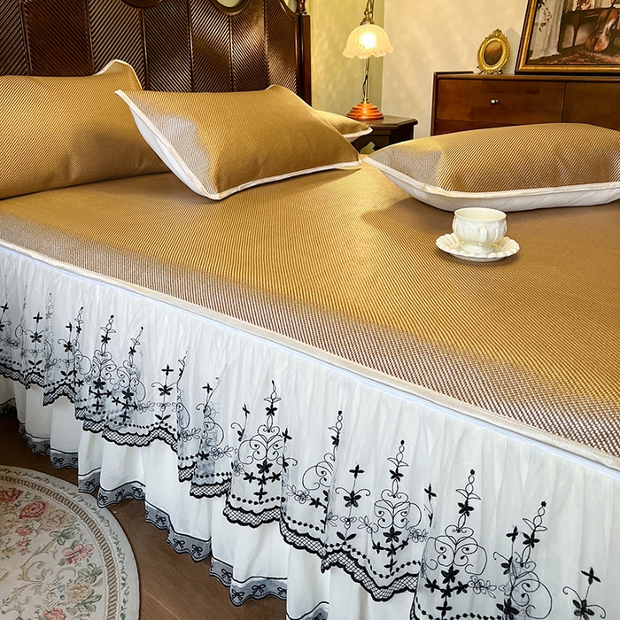 91家纺网 家纺一手货源 找家纺 网红馆（ck家纺） 2025新款可脱卸床裙款冰藤席-盛夏繁星 浅棕