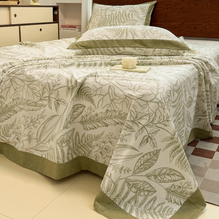 91家纺网 家纺一手货源 找家纺 宜代光年  2025新款全棉老粗布数码印花床单（拼角工艺） 叶语