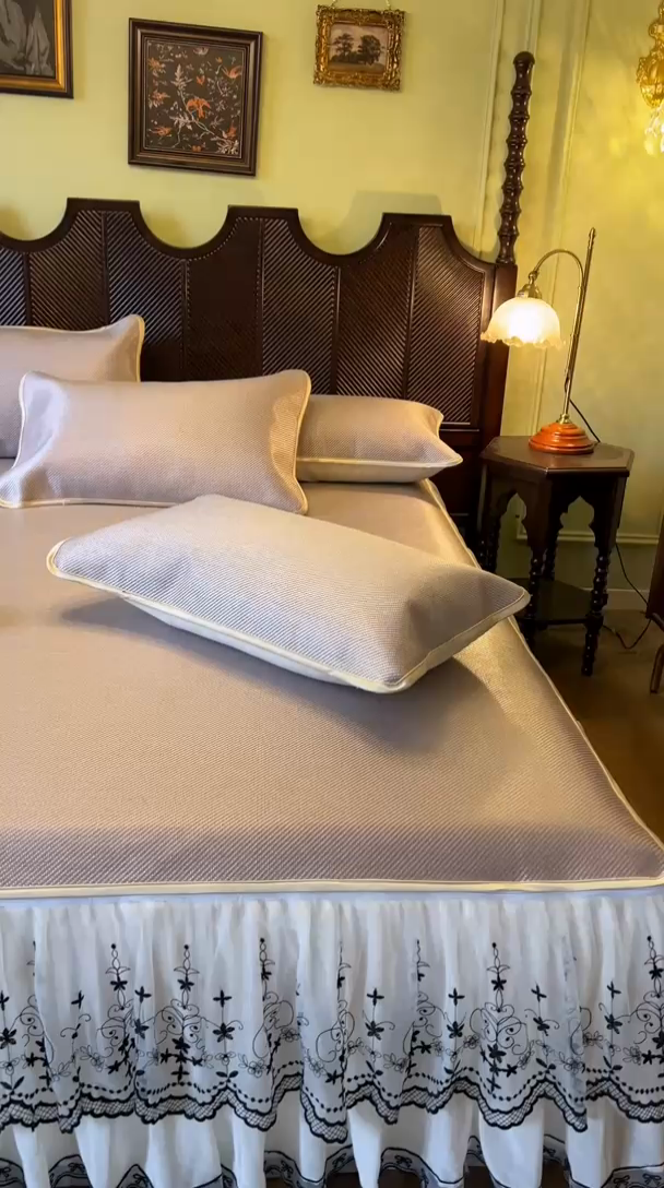 91家纺网 家纺一手货源 找家纺 网红馆（ck家纺） 2025新款可脱卸床裙款冰藤席-盛夏繁星 烟粉