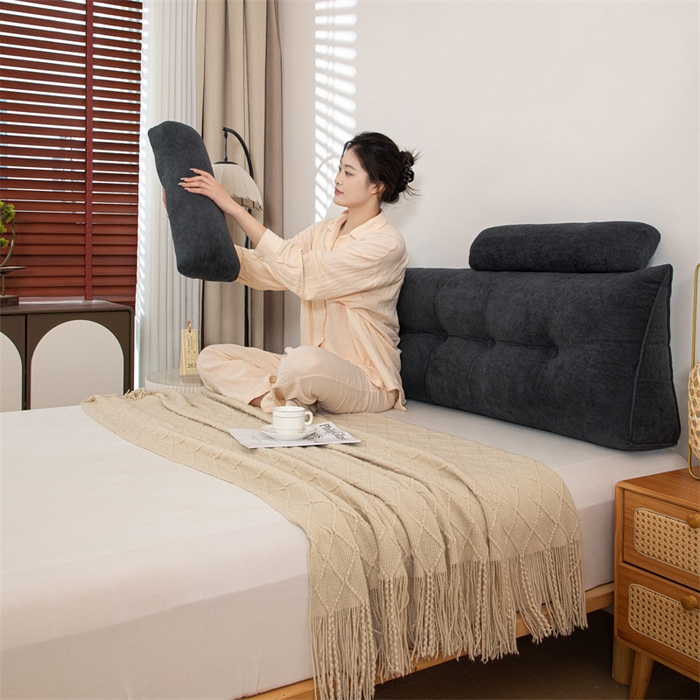 91家纺网 家纺一手货源 找家纺 沐沐家纺 2026新款小羊绒三角靠背带头枕 黑色