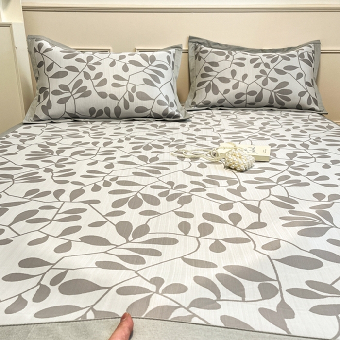 91家纺网 家纺一手货源 找家纺 宜代光年 2025新款冷凝丝可水洗提花凉感席-床席款 凉感叶繁-灰