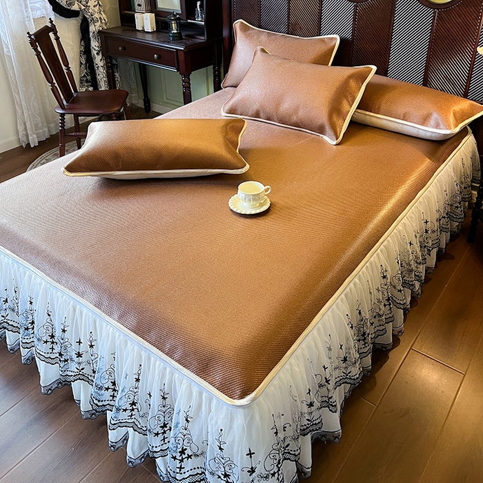 91家纺网 家纺一手货源 找家纺 网红馆（ck家纺） 2025新款可脱卸床裙款冰藤席-盛夏繁星 栗棕