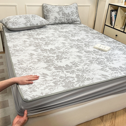 91家纺网 家纺一手货源 找家纺 宜代光年 2025新款冷凝丝可水洗提花凉感席-床笠款 床笠-凉感繁花-灰
