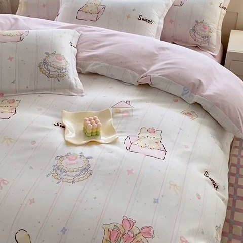 91家纺网 家纺一手货源 找家纺 天之爱 2026新款全棉印花单被套 甜心可爱猫