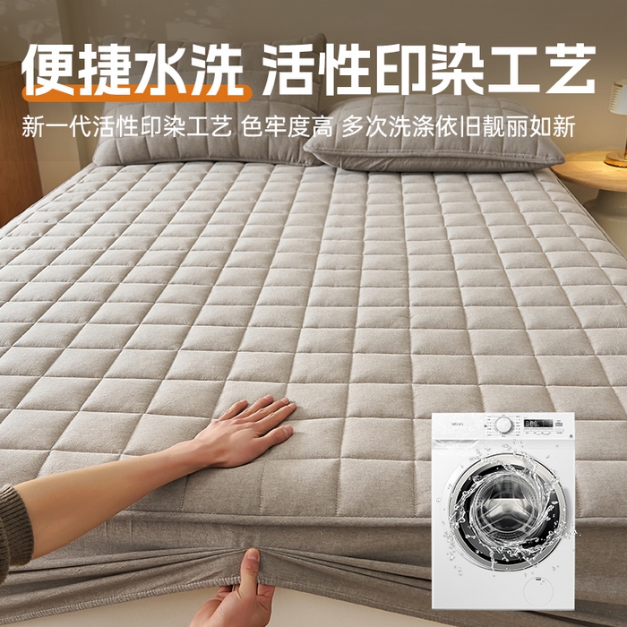 91家纺网 家纺一手货源 找家纺 锦丝钰床垫 2025春夏新款全棉色织水洗棉床笠 浅灰