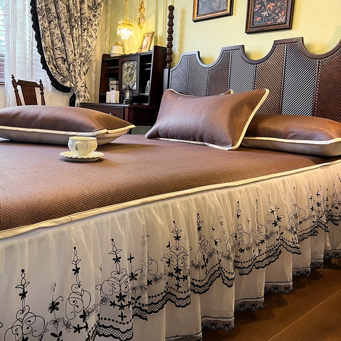 91家纺网 家纺一手货源 找家纺 网红馆（ck家纺） 2025新款可脱卸床裙款冰藤席-盛夏繁星 深咖