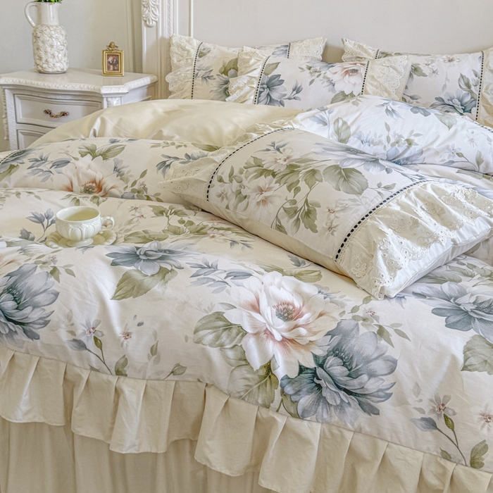 91家纺网 家纺一手货源 找家纺 （总）亲亲公主 2025新款全棉法式立体蝴蝶花边四件套--米娅