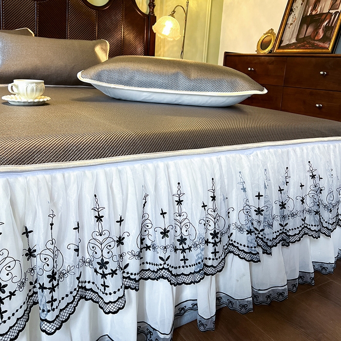 91家纺网 家纺一手货源 找家纺 网红馆（ck家纺） 2025新款可脱卸床裙款冰藤席-盛夏繁星 灰咖