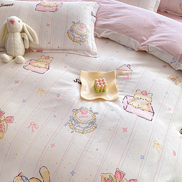 91家纺网 家纺一手货源 找家纺 天之爱 2025新款全棉印花四件套 甜心可爱猫