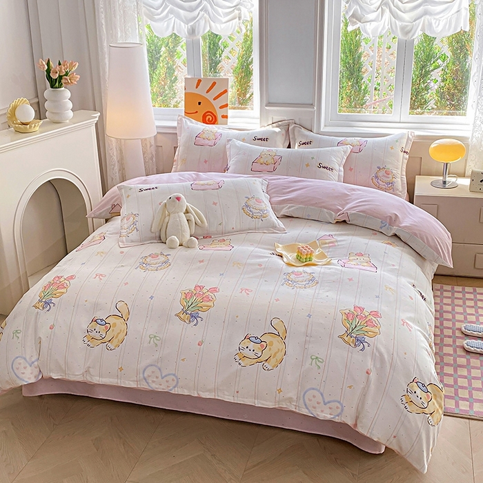 91家纺网 家纺一手货源 找家纺 天之爱 2026新款全棉印花单被套 甜心可爱猫