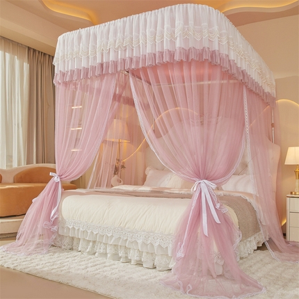 91家纺网 家纺一手货源 找家纺 迪凡保罗蚊帐 2025新款2513款双轨铝合金落地导轨蚊帐 樱花粉