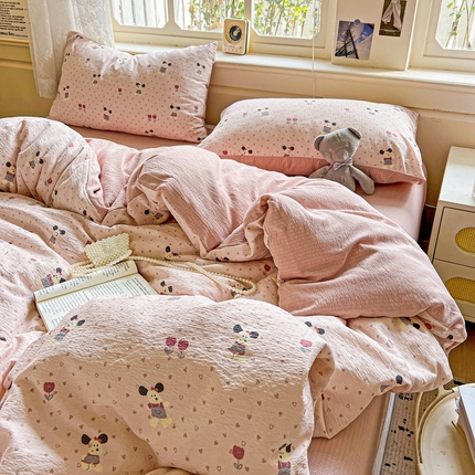 91家纺网 家纺一手货源 找家纺 （总）一比一 2025新款云感皱皱双层纱四件套-简单款