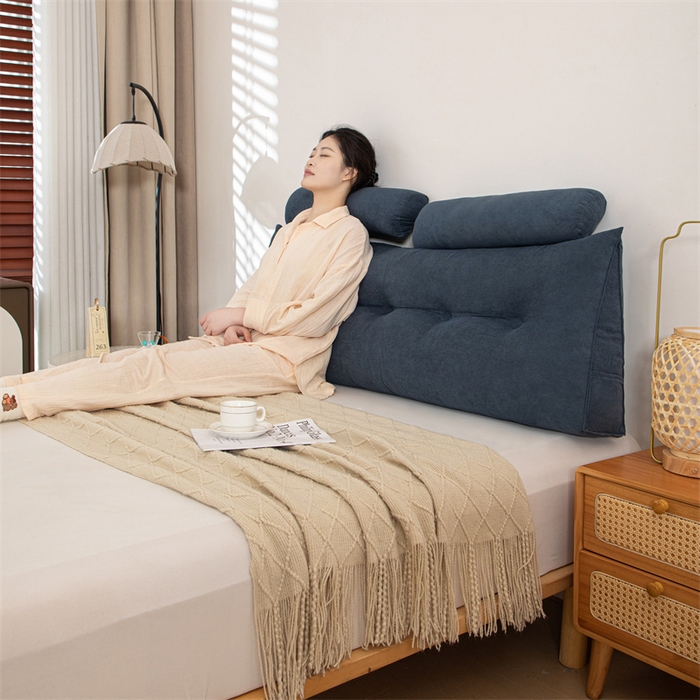 91家纺网 家纺一手货源 找家纺 沐沐家纺 2026新款雪尼绒三角靠背带头枕 深蓝