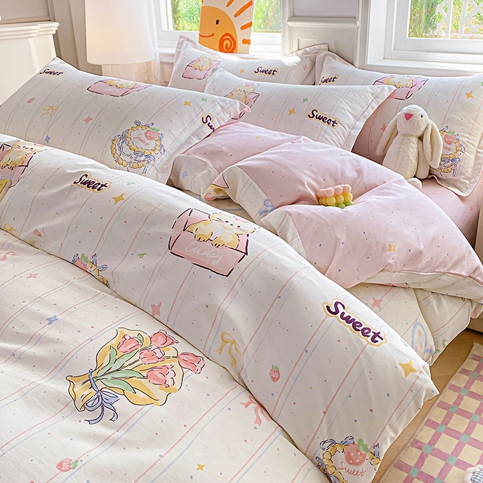 91家纺网 家纺一手货源 找家纺 天之爱 2025新款全棉印花四件套 甜心可爱猫