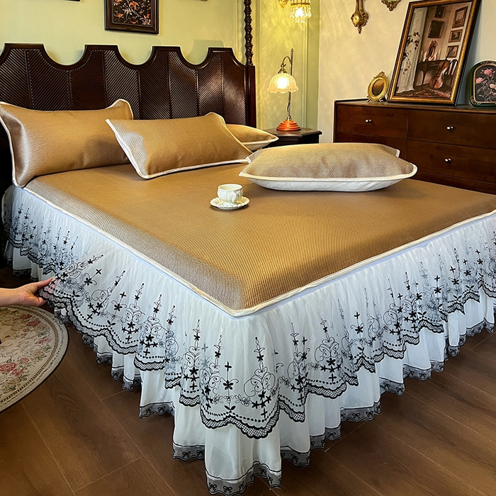 91家纺网 家纺一手货源 找家纺 网红馆（ck家纺） 2025新款可脱卸床裙款冰藤席-盛夏繁星 浅棕