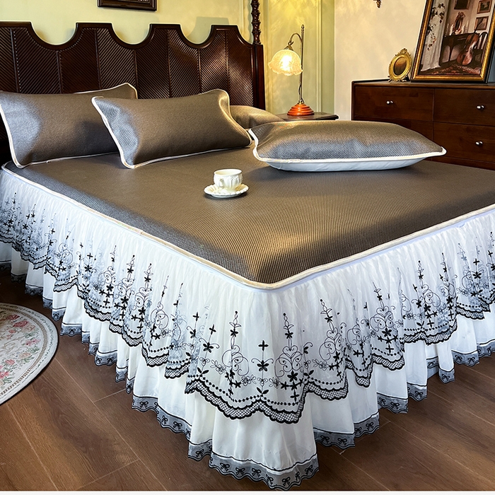 91家纺网 家纺一手货源 找家纺 网红馆（ck家纺） 2025新款可脱卸床裙款冰藤席-盛夏繁星 灰咖