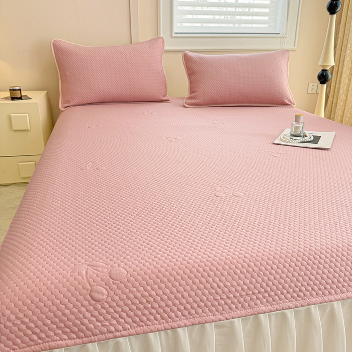 91家纺网 家纺一手货源 找家纺 布卢姆床垫 2025新款A类PE乙纶冰豆豆凉席床裙款 樱桃 粉