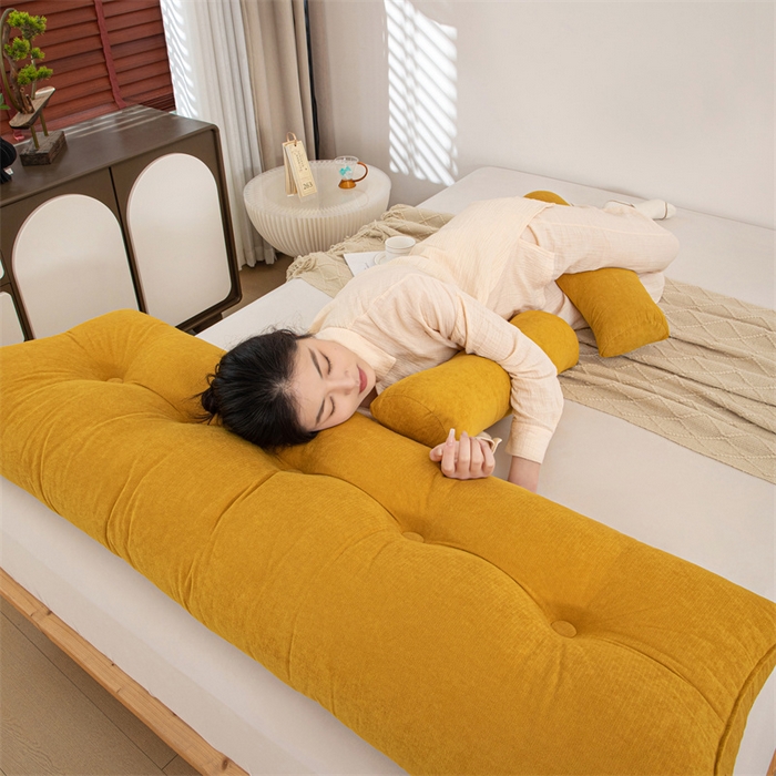 91家纺网 家纺一手货源 找家纺 沐沐家纺 2026新款雪尼绒三角靠背带头枕 高级黄