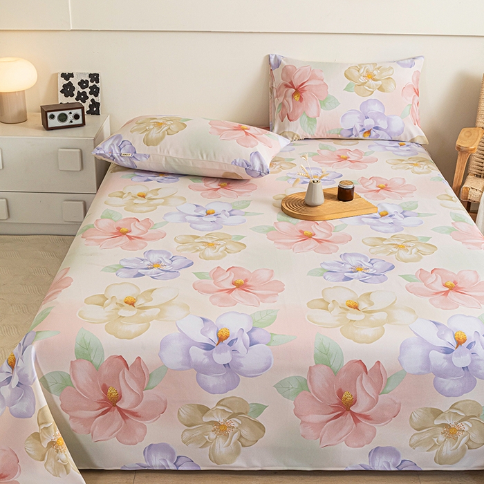 91家纺网 家纺一手货源 找家纺 芃成家纺 2025新款加厚老粗布床单 春日花开