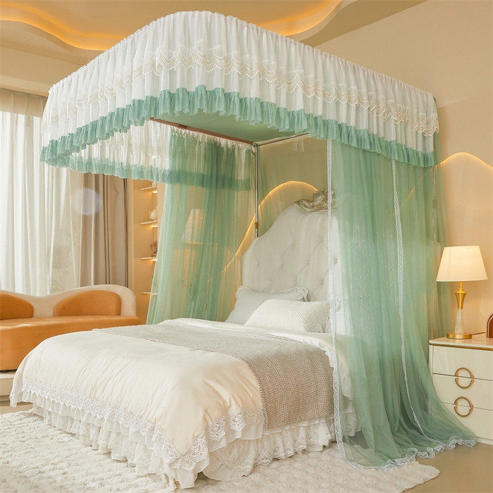 91家纺网 家纺一手货源 找家纺 迪凡保罗蚊帐 2025新款2513款双轨铝合金落地导轨蚊帐 抹茶绿