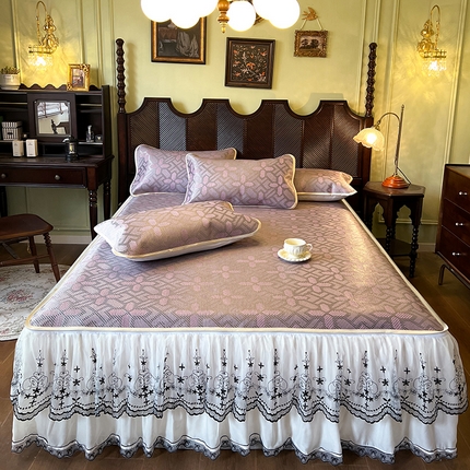 网红馆（ck家纺） 2025新款可脱卸床裙款冰藤席-盛夏繁星 莲红