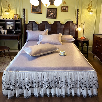 91家纺网 家纺一手货源 找家纺 网红馆（ck家纺） 2025新款可脱卸床裙款冰藤席-盛夏繁星 烟粉