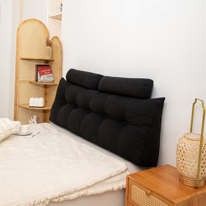 91家纺网 家纺一手货源 找家纺 沐沐家纺 2026新款灯芯绒三角靠背带头枕 黑色