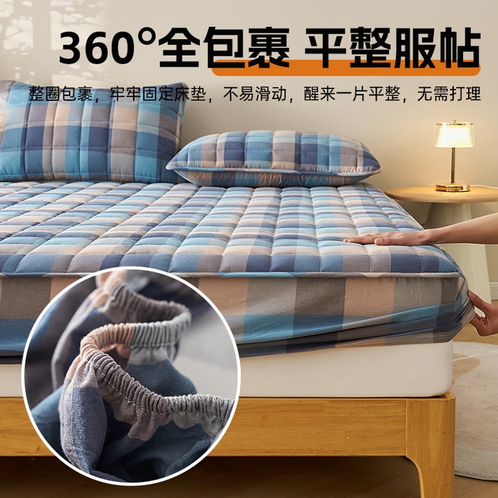 91家纺网 家纺一手货源 找家纺 锦丝钰床垫 2025春夏新款全棉色织水洗棉床笠 彩格