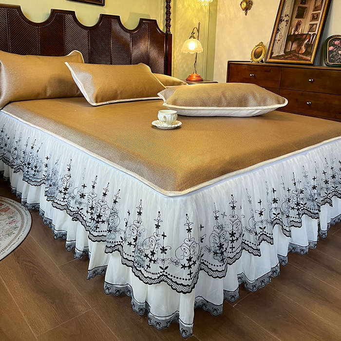 91家纺网 家纺一手货源 找家纺 网红馆（ck家纺） 2025新款可脱卸床裙款冰藤席-盛夏繁星 浅棕