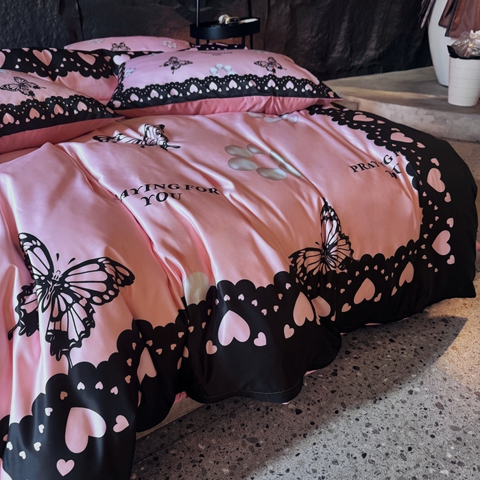 91家纺网 家纺一手货源 找家纺 丽斐纺织 2025新款冰丝四件套 梦蝶珠园