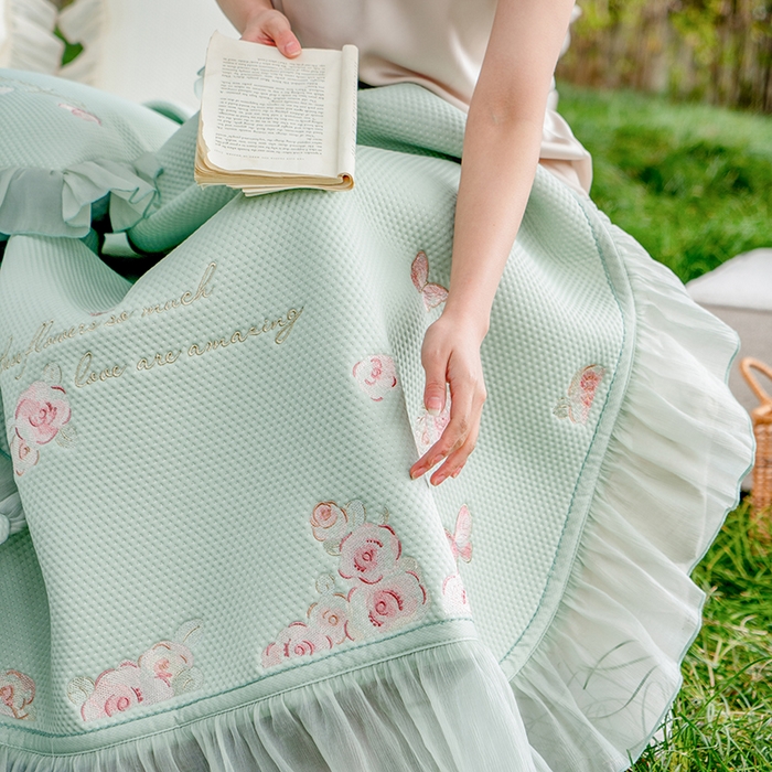 91家纺网 家纺一手货源 找家纺 禾时 2025新款高端A类母婴级加密加厚450g品牌凉感丝啵啵面料床盖三件套夹棉床单 薄荷绿