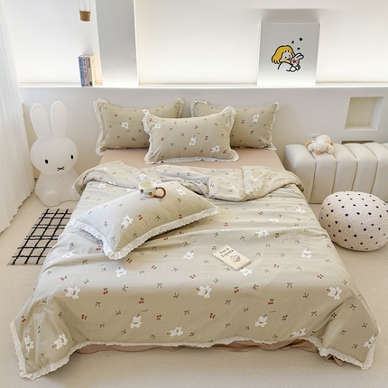 91家纺网 家纺一手货源 找家纺 （总）吾欢心 2025新款水洗双层纱夏被四件套