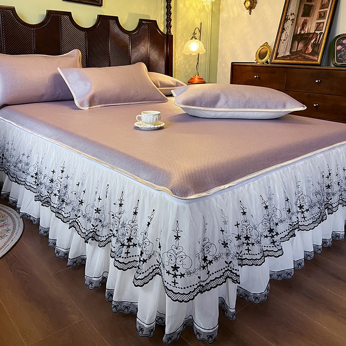 91家纺网 家纺一手货源 找家纺 网红馆（ck家纺） 2025新款可脱卸床裙款冰藤席-盛夏繁星 烟粉