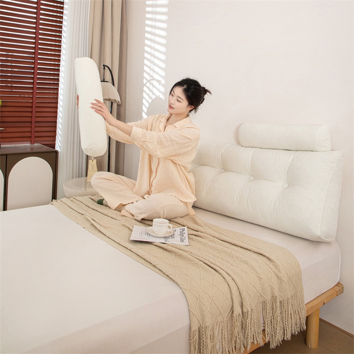 91家纺网 家纺一手货源 找家纺 沐沐家纺 2026新款小羊绒三角靠背带头枕 白色