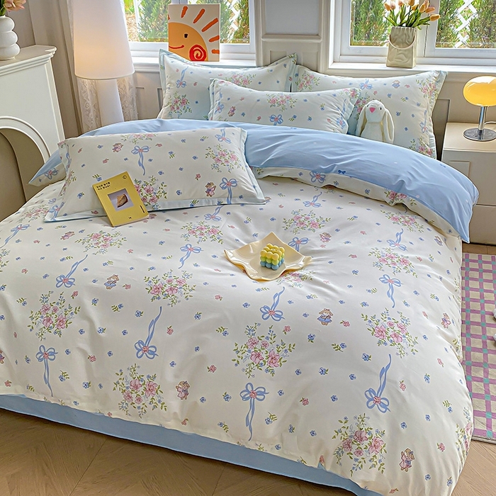 91家纺网 家纺一手货源 找家纺 天之爱 2025新款全棉印花四件套 幽幽花间兔