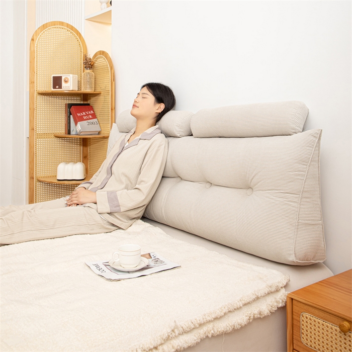 91家纺网 家纺一手货源 找家纺 沐沐家纺 2026新款灯芯绒三角靠背带头枕 浅灰色