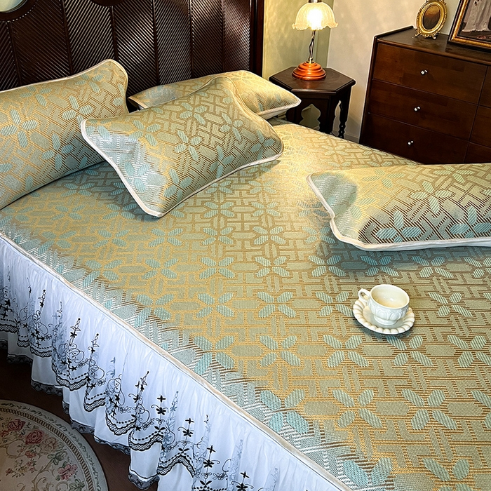 91家纺网 家纺一手货源 找家纺 网红馆（ck家纺） 2025新款可脱卸床裙款冰藤席-盛夏繁星 艾绿