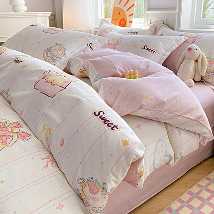 天之爱 2025新款全棉印花四件套 甜心可爱猫