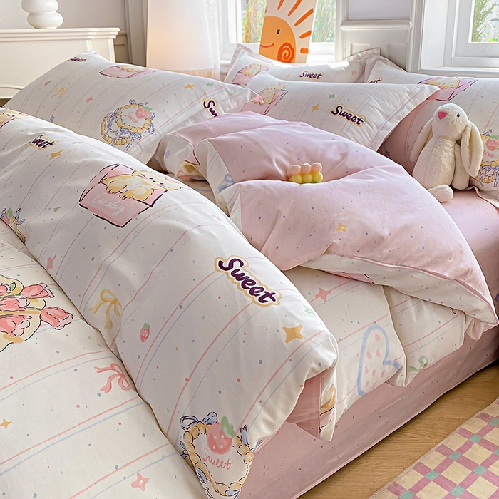 91家纺网 家纺一手货源 找家纺 天之爱 2025新款全棉印花四件套 甜心可爱猫