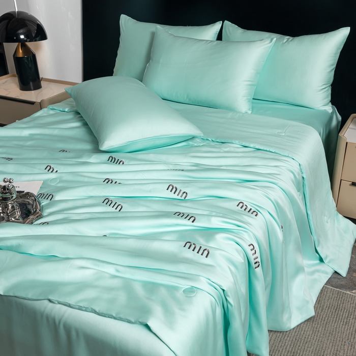 91家纺网 家纺一手货源 找家纺 梦镜家纺 2025新款A类水洗真丝夏被四件套-minmin minmin水绿