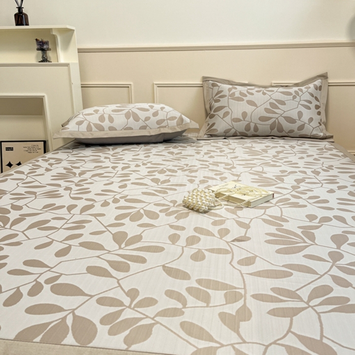 91家纺网 家纺一手货源 找家纺 宜代光年 2025新款冷凝丝可水洗提花凉感席-床席款 凉感叶繁-咖