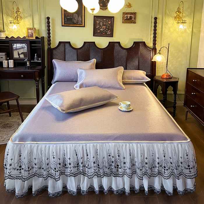 91家纺网 家纺一手货源 找家纺 网红馆（ck家纺） 2025新款可脱卸床裙款冰藤席-盛夏繁星 烟粉