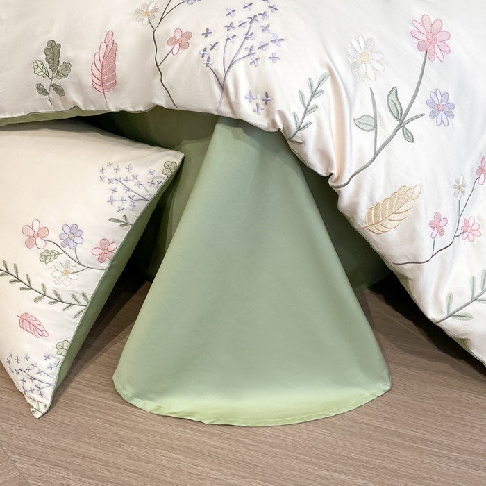 91家纺网 家纺一手货源 找家纺 桃园 2025新款纯棉全棉长绒棉刺绣绣花四件套-洛可可 白绿