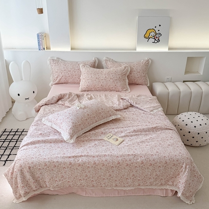 91家纺网 家纺一手货源 找家纺 （总）吾欢心 2025新款水洗双层纱夏被四件套