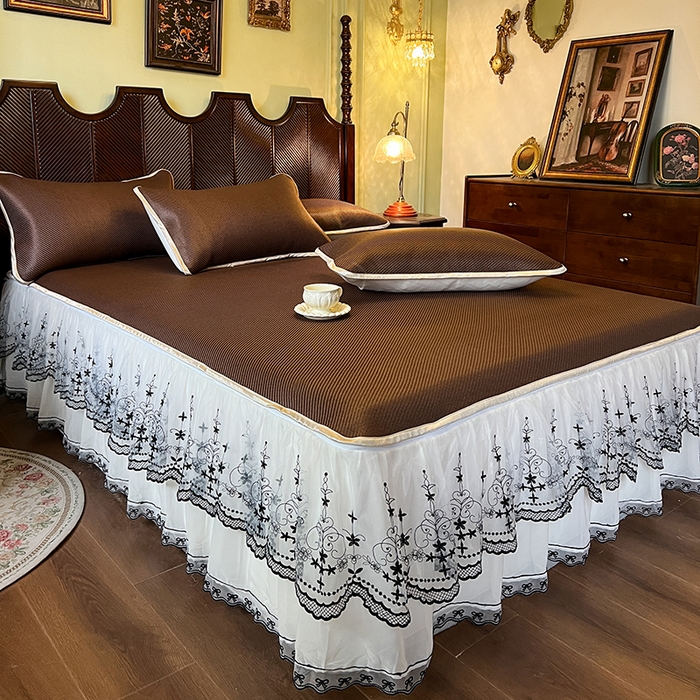 91家纺网 家纺一手货源 找家纺 网红馆（ck家纺） 2025新款可脱卸床裙款冰藤席-盛夏繁星 深咖